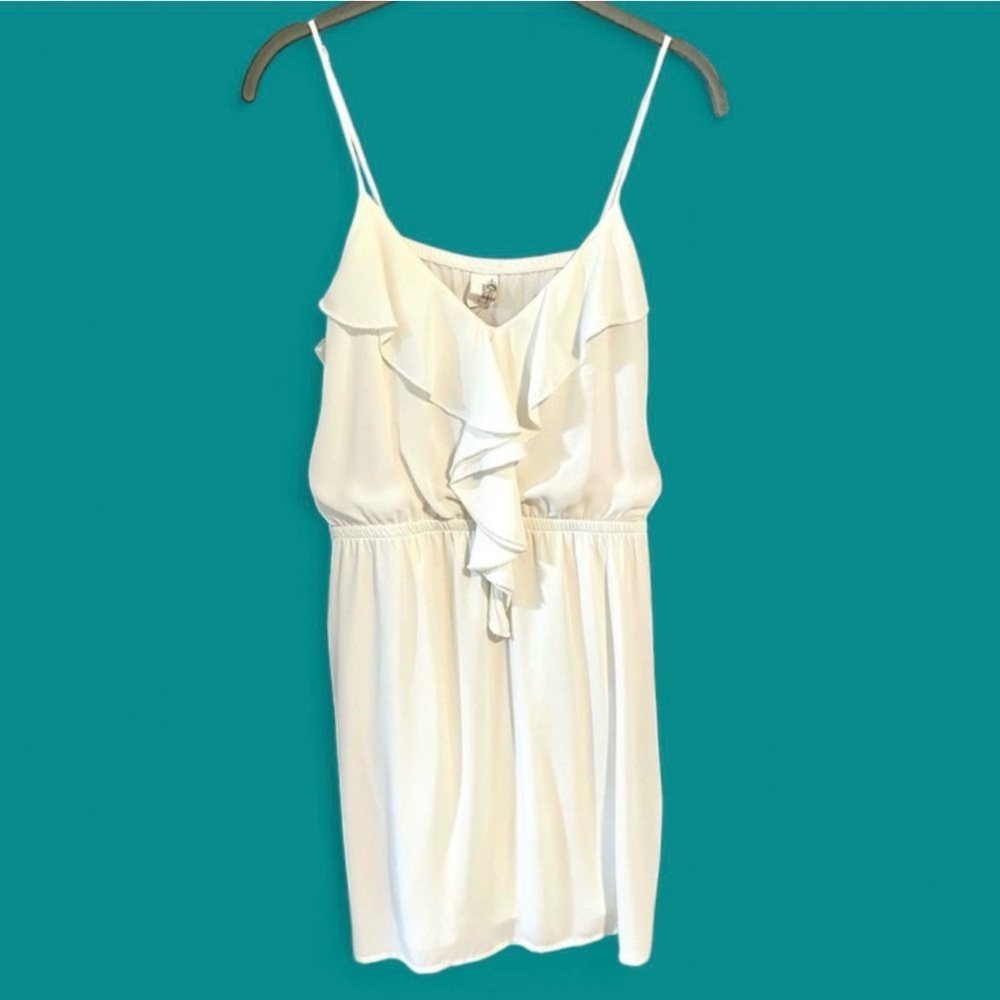 Francesca’s Ivory Ruffle Front Mini Dress Elastic Waist Adjustable Straps Bridal